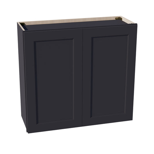 HE-W3330: Ebony Black Shaker 33"W x 30"H 2 Doors & 2 Shelves Standard Wall Cabinet