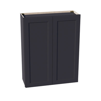 HE-W3342: Ebony Black Shaker 33"W x 42"H 2 Doors & 3 Shelves Standard Wall Cabinet