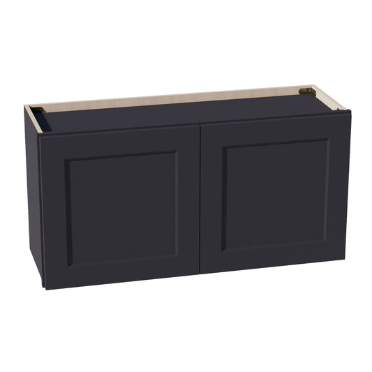 HE-W3618: Ebony Black Shaker 36"W x 18"H 2 Doors Standard Wall Bridge Cabinet