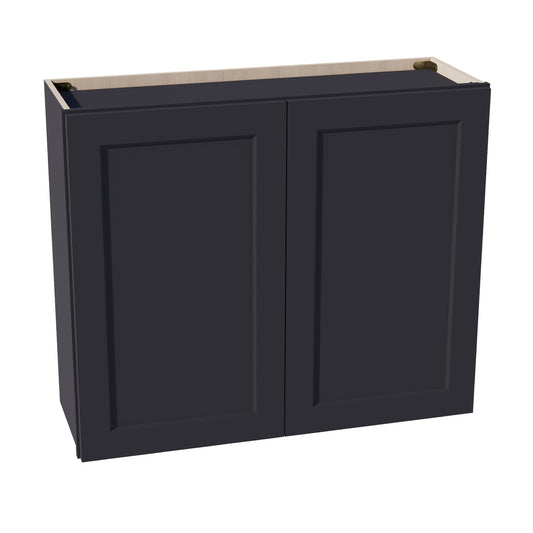 HE-W3630: Ebony Black Shaker 36"W x 30"H 2 Doors & 2 Shelves Standard Wall Cabinet