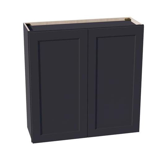 HE-W3636: Ebony Black Shaker 36"W x 36"H 2 Doors & 2 Shelves Standard Wall Cabinet