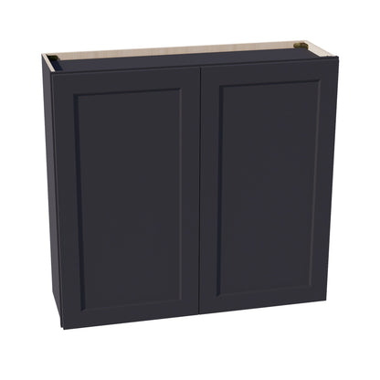 HE-W3936: Ebony Black Shaker 39"W x 36"H 2 Doors & 2 Shelves Standard Wall Cabinet