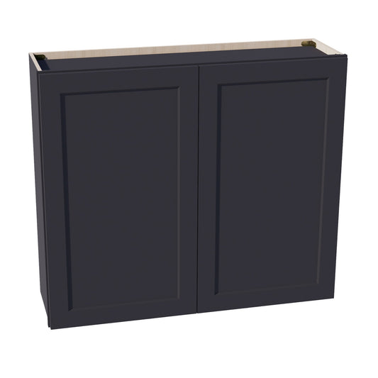 HE-W4236: Ebony Black Shaker 42"W x 36"H 2 Doors & 2 Shelves Standard Wall Cabinet