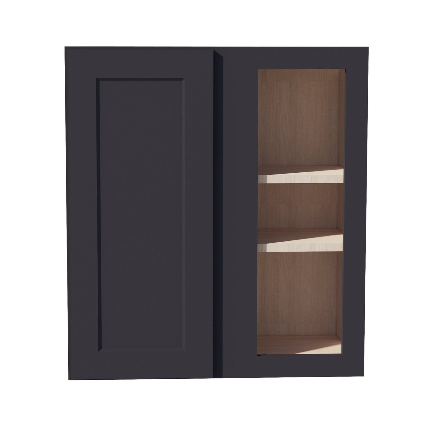 HE-WBC2730: Ebony Black Shaker 27"W x 30"H 1 Door & 2 Shelves Wall Blind Corner Cabinets