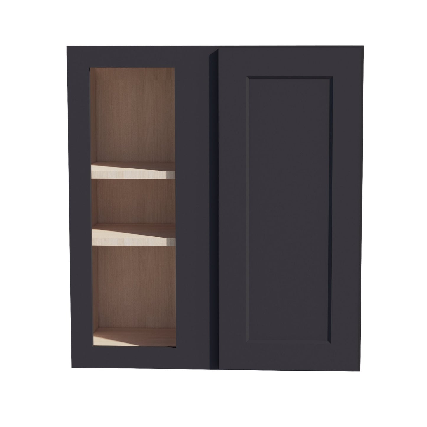 HE-WBC2730: Ebony Black Shaker 27"W x 30"H 1 Door & 2 Shelves Wall Blind Corner Cabinets