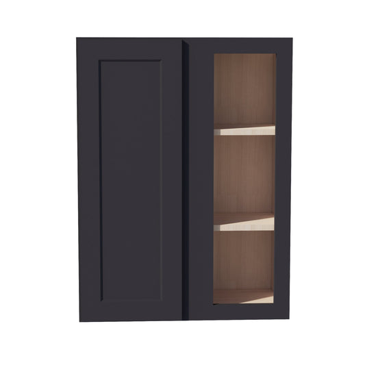 HE-WBC2736: Ebony Black Shaker 27"W x 36"H 1 Door & 2 Shelves Wall Blind Corner Cabinets