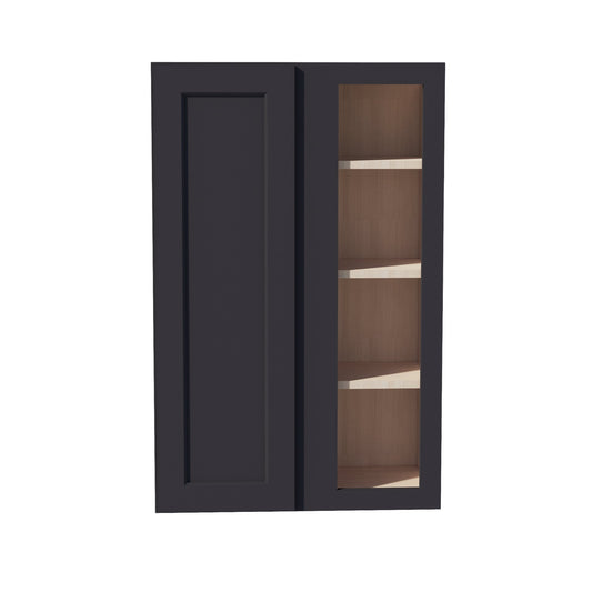 HE-WBC2742: Ebony Black Shaker 27"W x 42"H 1 Door & 2 Shelves Wall Blind Corner Cabinets