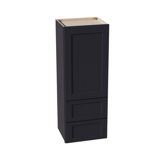 HE-WD1848: Ebony Black Shaker 18"W x 48"H 1 Door & 2 Drawers Special Wall Cabinet