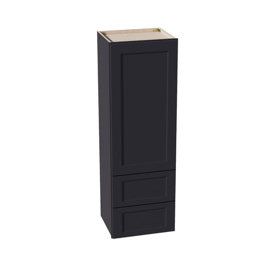 HE-WD1854: Ebony Black Shaker 18"W x 54"H 1 Door & 2 Drawers Special Wall Cabinet