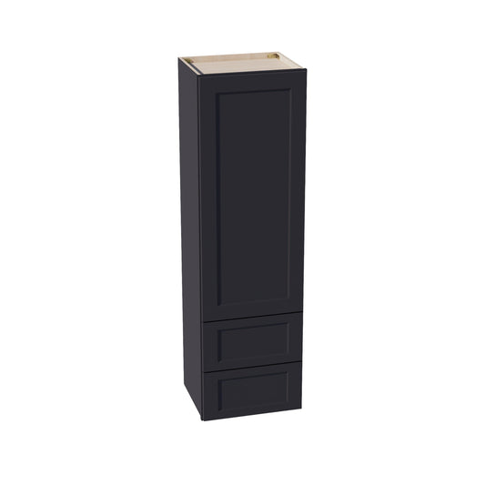 HE-WD1860: Ebony Black Shaker 18"W x 60"H 1 Door & 2 Drawers Special Wall Cabinet