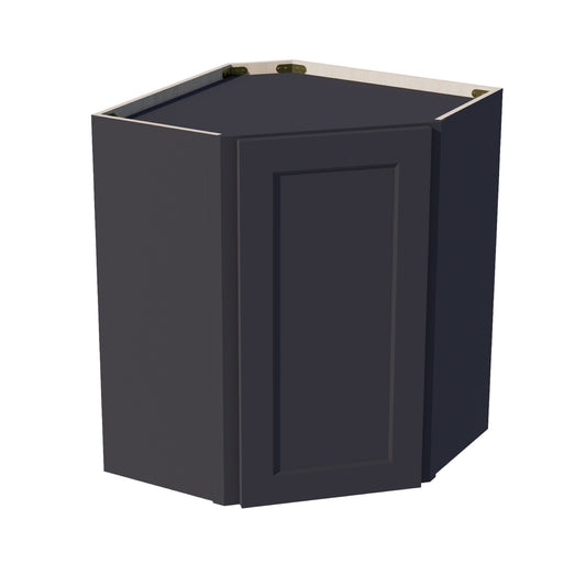 HE-WDC2430: Ebony Black Shaker 24"W x 30"H 1 Door & 2 Shelves Diagonal Wall Corner Cabinet