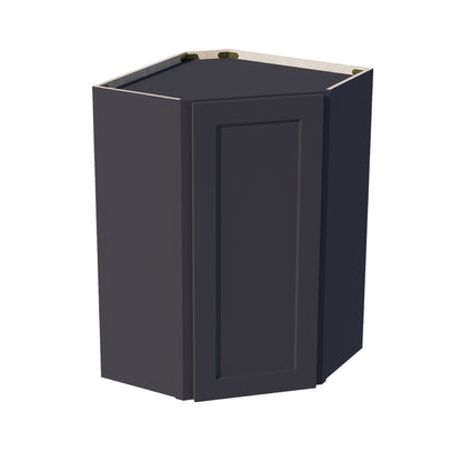 HE-WDC2436: Ebony Black Shaker 24"W x 36"H 1 Door & 2 Shelves Diagonal Wall Corner Cabinet