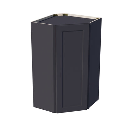 HE-WDC2442: Ebony Black Shaker 24"W x 42"H 1 Door & 2 Shelves Diagonal Wall Corner Cabinet