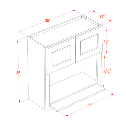 HE-WM3030: Ebony Black Shaker 30"W x 30"H 2 Doors Wall Built-in Microwave Cabinets