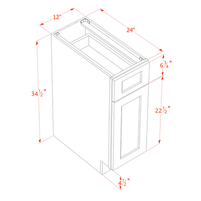 HF-B12: Frost White Shaker 12" 1 Drawer 1 Door Standard Base Cabinet