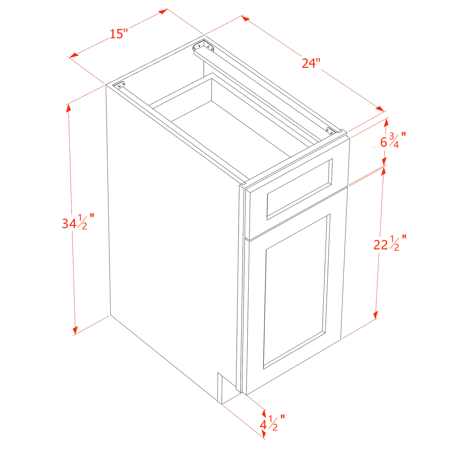 HF-B15: Frost White Shaker 15" 1 Drawer 1 Door Standard Base Cabinet