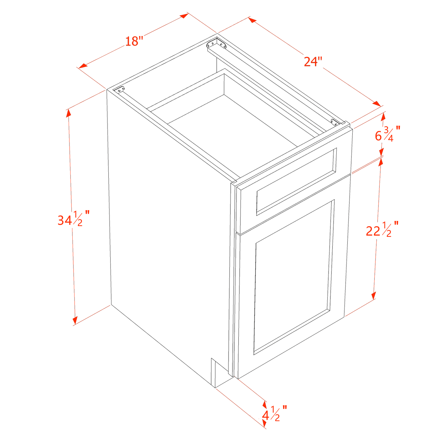 HF-B18: Frost White Shaker 18" 1 Drawer 1 Door Standard Base Cabinet