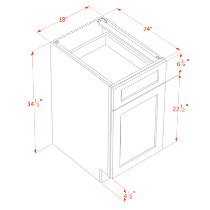 HF-B18: Frost White Shaker 18" 1 Drawer 1 Door Standard Base Cabinet