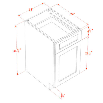 HF-B18TR: Frost White Shaker 18" 1 Drawer Trash Pull Out Base Cabinet