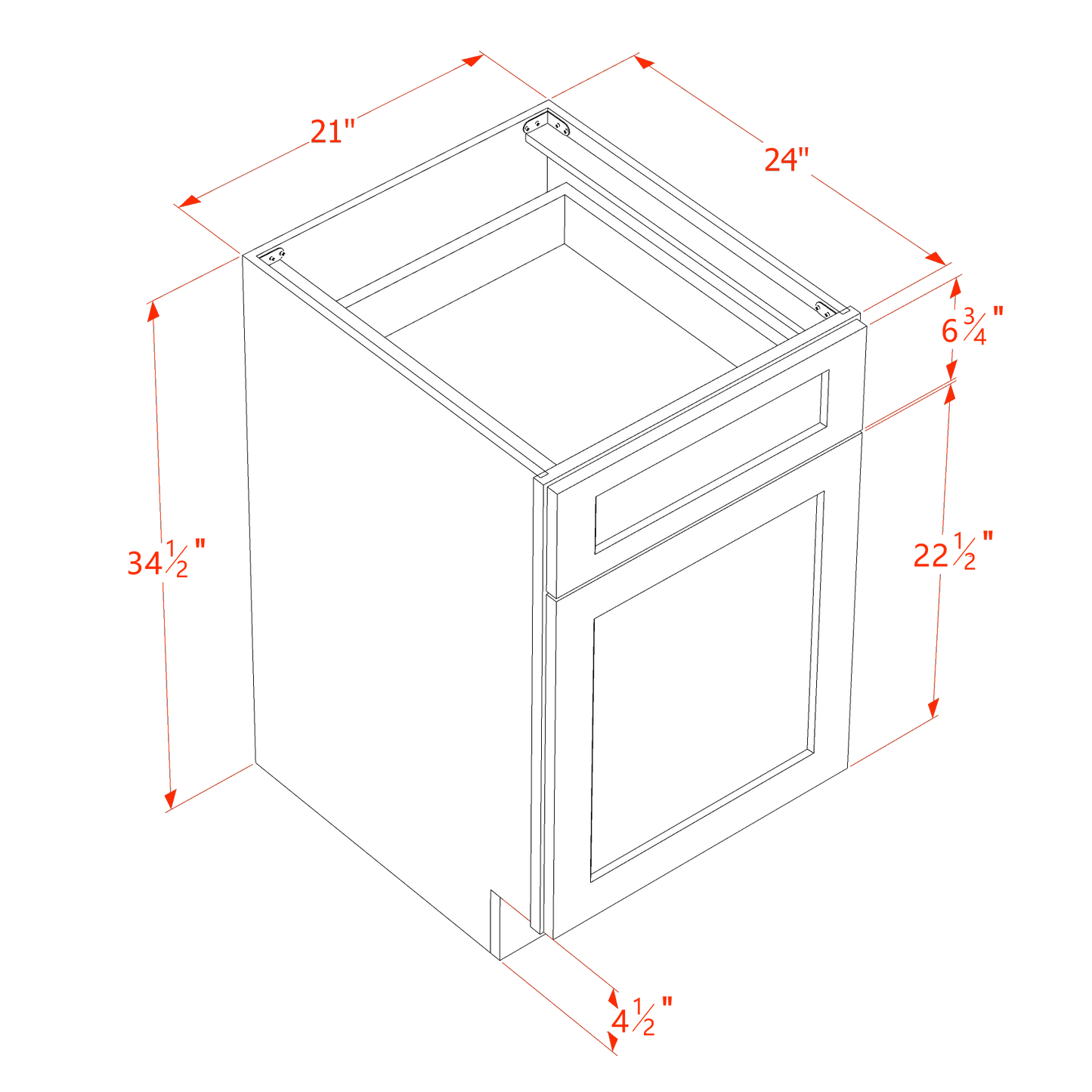 HF-B21: Frost White Shaker 21" 1 Drawer 1 Door Standard Base Cabinet