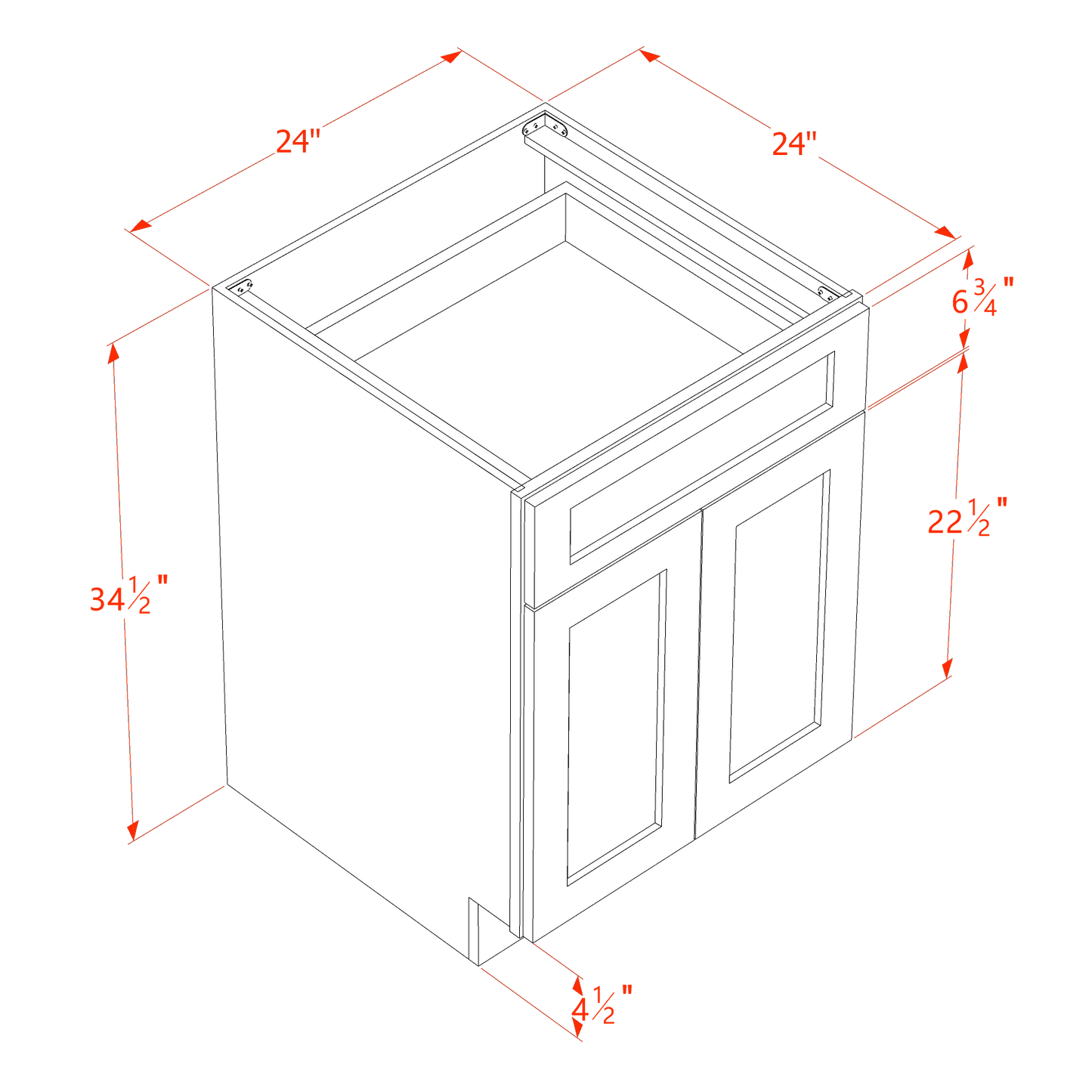 HF-B24: Frost White Shaker 24" 1 Drawer 2 Doors Standard Base Cabinet