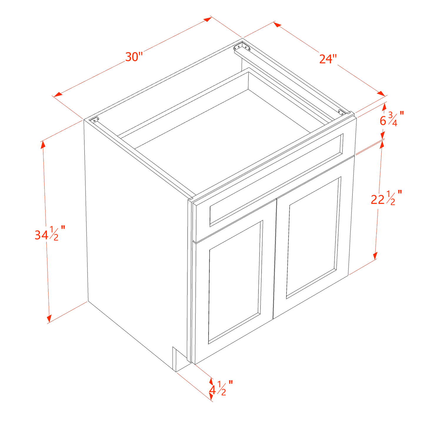 HF-B30: Frost White Shaker 30" 1 Drawer 2 Door Standard Base Cabinet