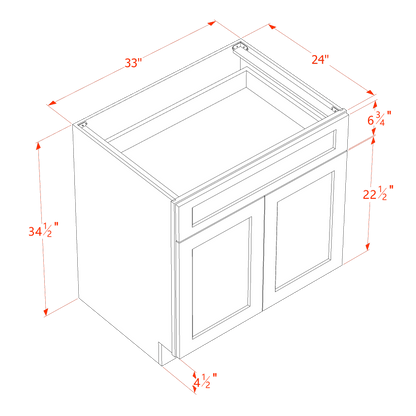 HF-B33: Frost White Shaker 33" 1 Drawer 2 Doors Standard Base Cabinet