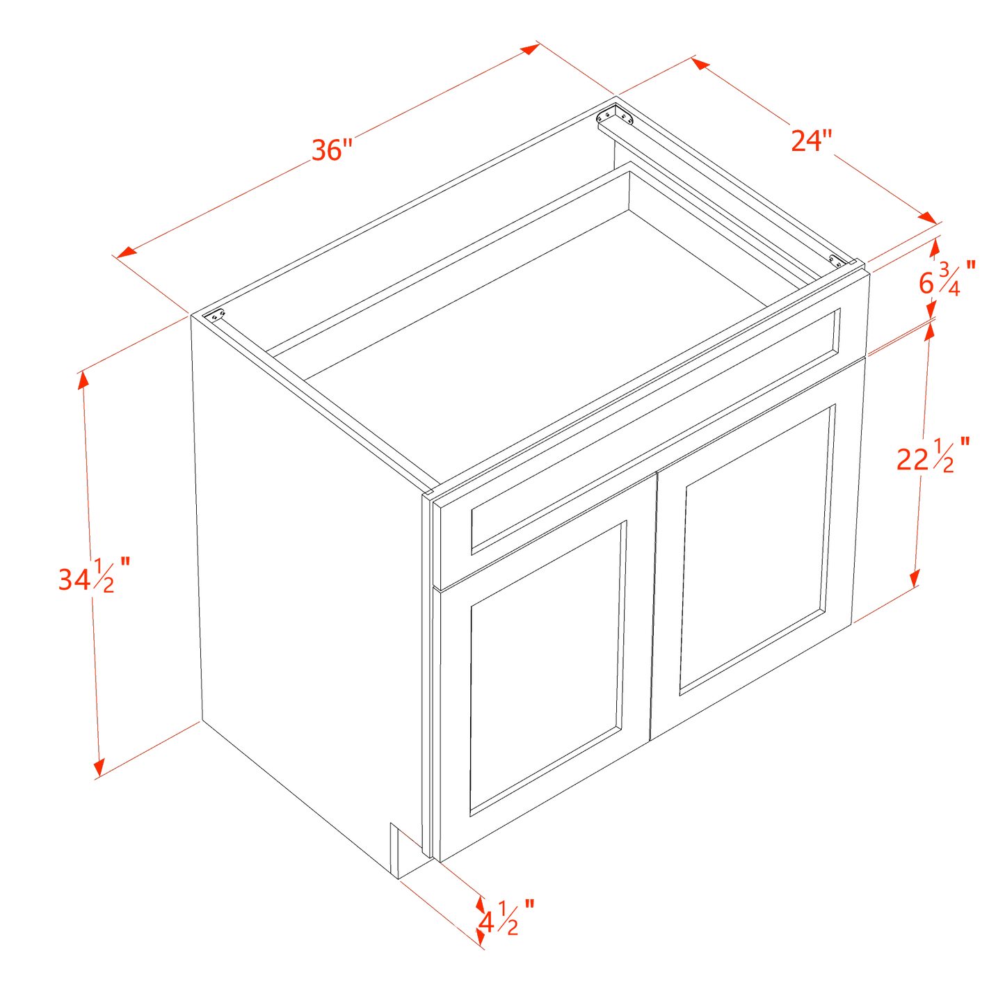 HF-B36: Frost White Shaker 36" 1 Drawer 2 Doors Standard Base Cabinet