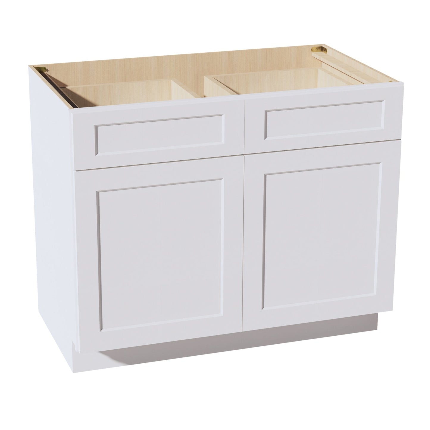 HF-B42: Frost White Shaker 42" 2 Drawers 2 Doors Standard Base Cabinet