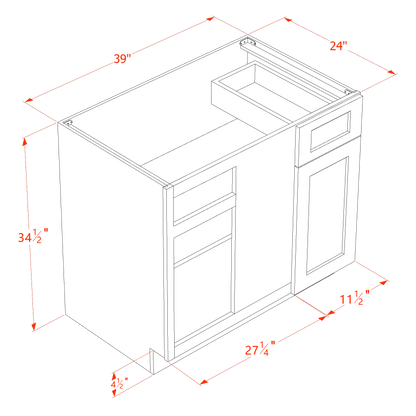 HF-BBC39/42: Frost White Shaker 39" 1 Door & 1 Drawer Blind Corner Base Cabinet