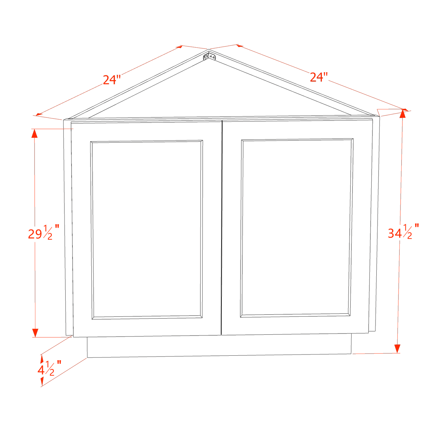 HF-BEC24: Frost White Shaker 24" 2 Full Height Door Angled End Base Cabinets