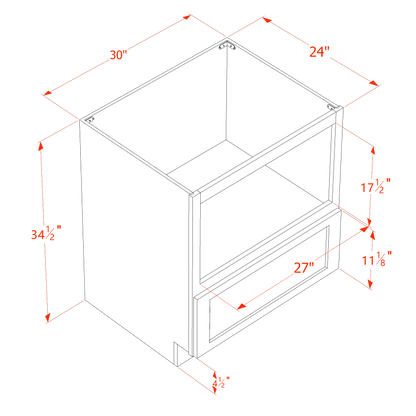 HF-BMC30: Frost White Shaker 30" 1 Drawer Base Built-in Microwave Cabinets