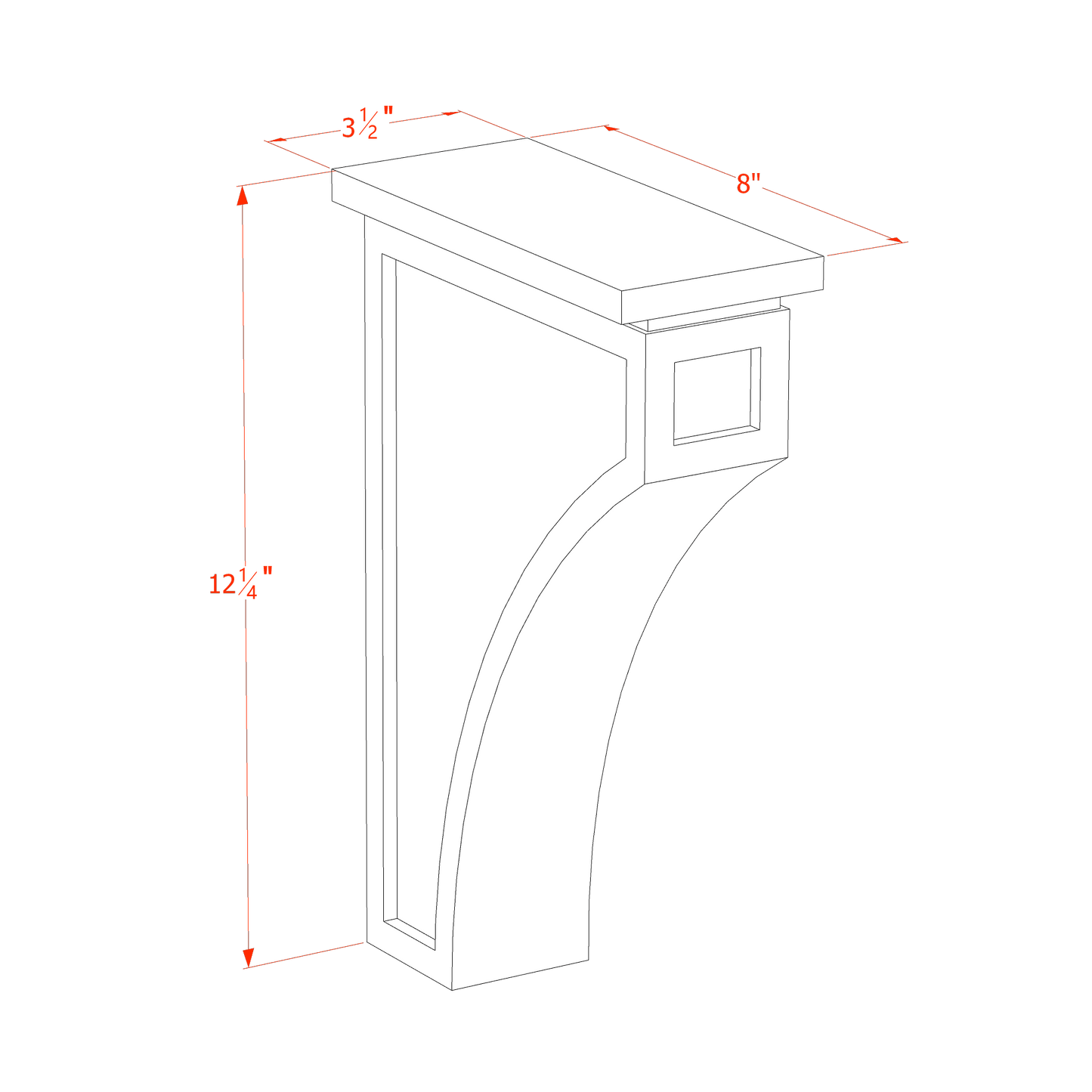 HF-CMCB: Frost White Shaker 3-1/2"W x 12-1/4"H x 08"D Extra Large Corbel