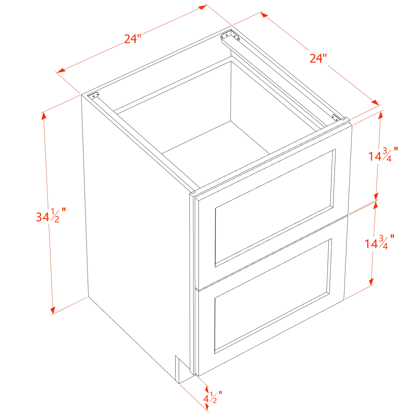 HF-DB24-2: Frost White Shaker 24" 2 Drawers Base Cabinet