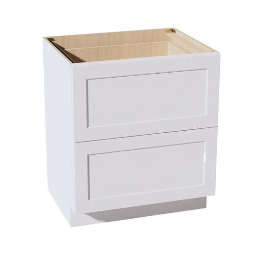 HF-DB30-2: Frost White Shaker 30" 2 Drawers Base Cabinet