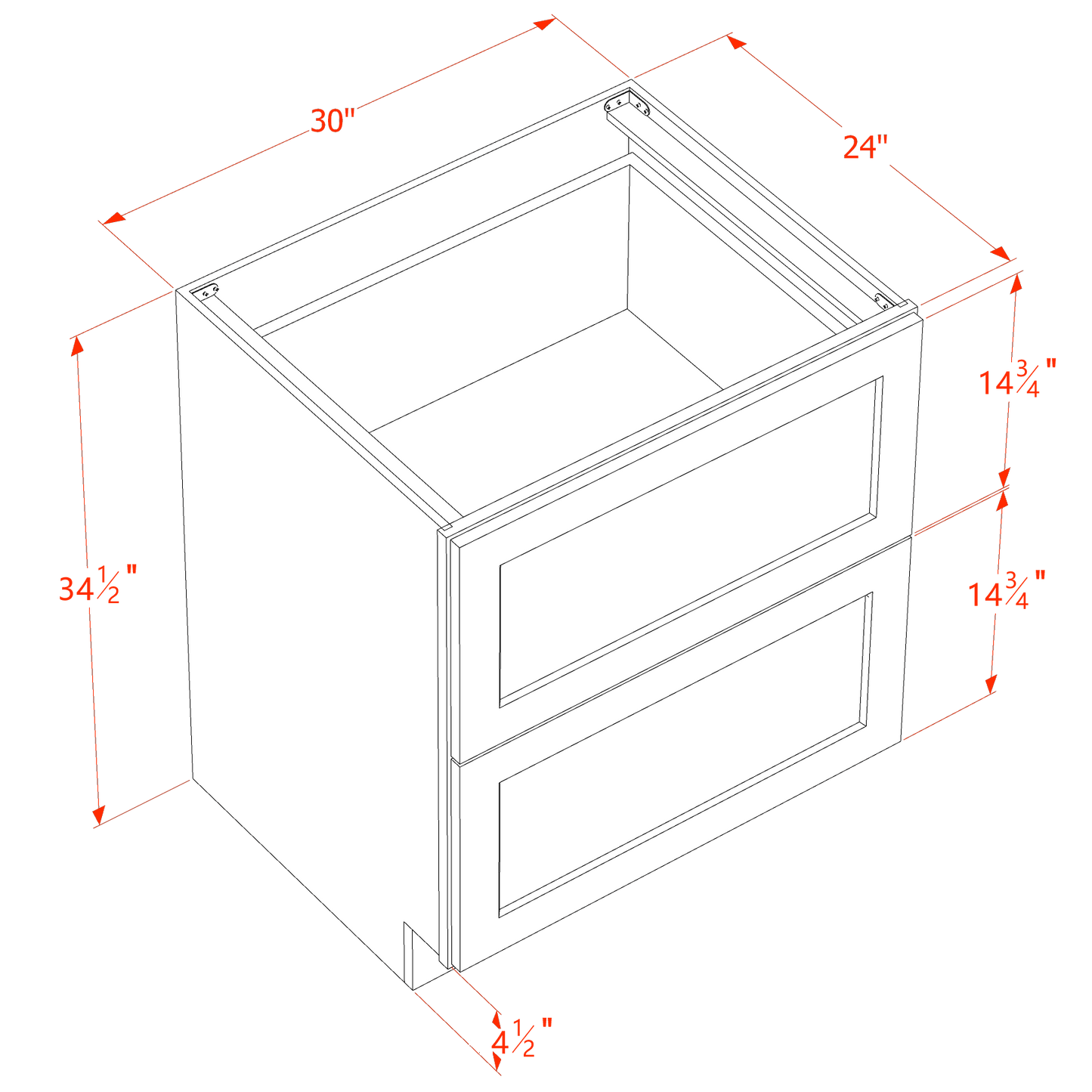 HF-DB30-2: Frost White Shaker 30" 2 Drawers Base Cabinet