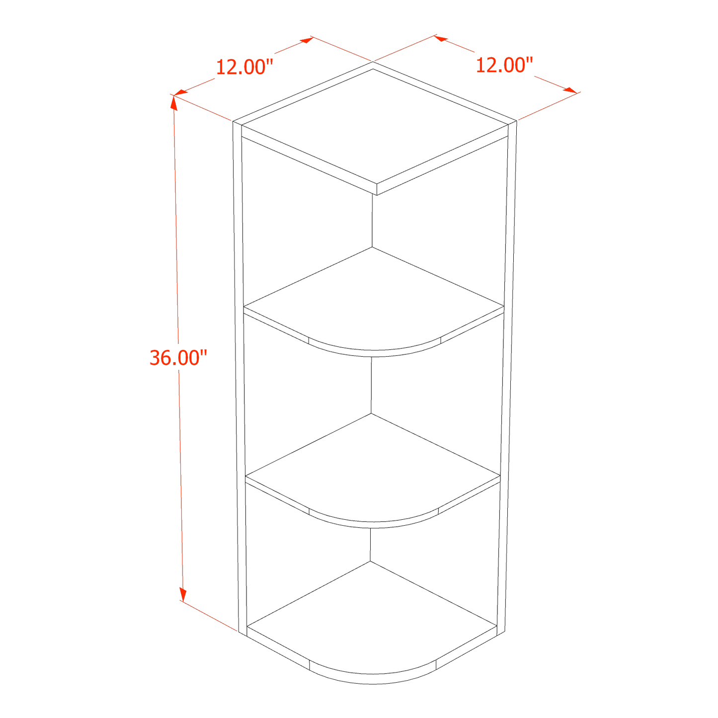 HF-OE1236: Frost White Shaker 12"W x 36"H 4 Shelves Wall End Shelf Cabinet