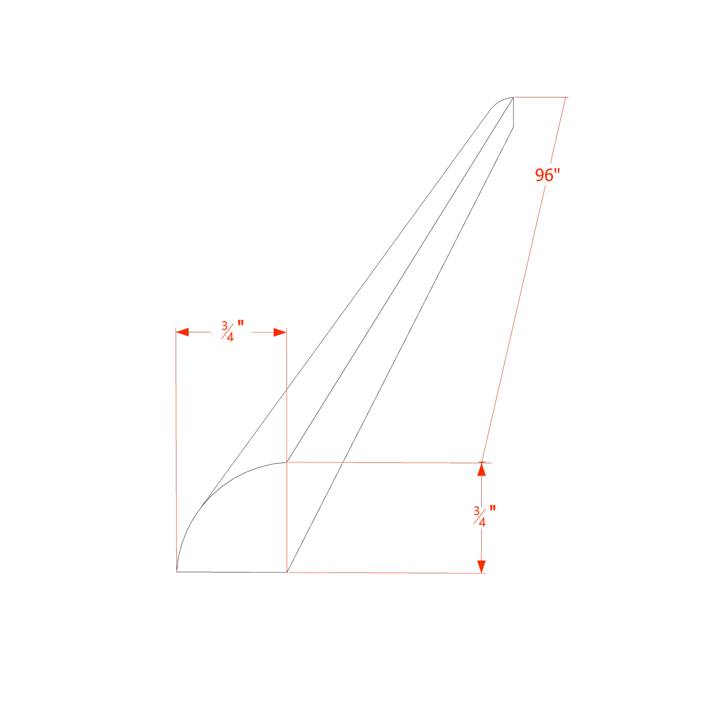 HF-QRM: Frost White Shaker 96"W x 3/4"H x 3/4"D Quarter Round Shoe Molding