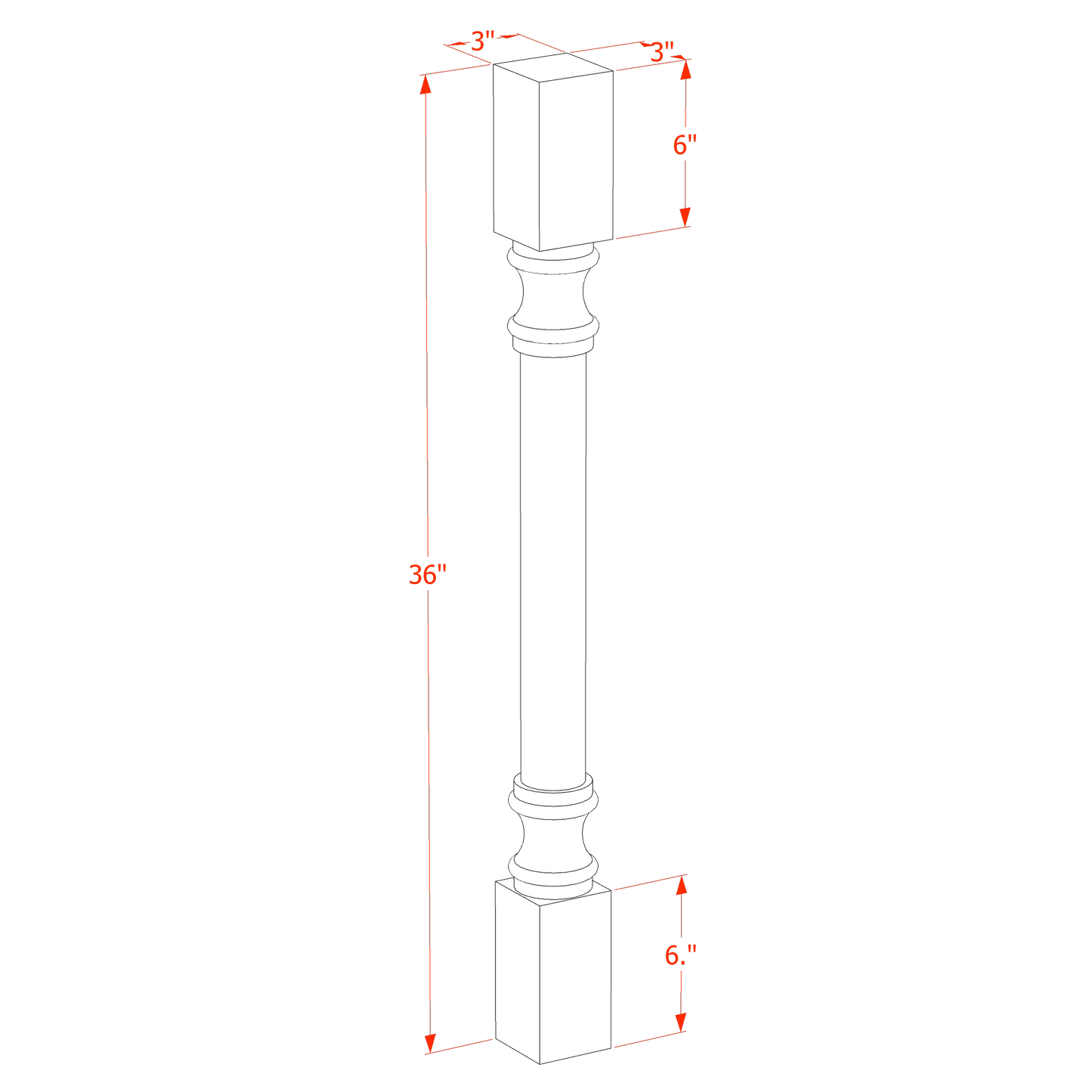 HF-RP336: Frost White Shaker 03"W x 36"H x 03"D Round Roman Pillar