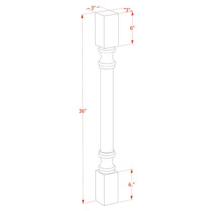 HF-RP336: Frost White Shaker 03"W x 36"H x 03"D Round Roman Pillar