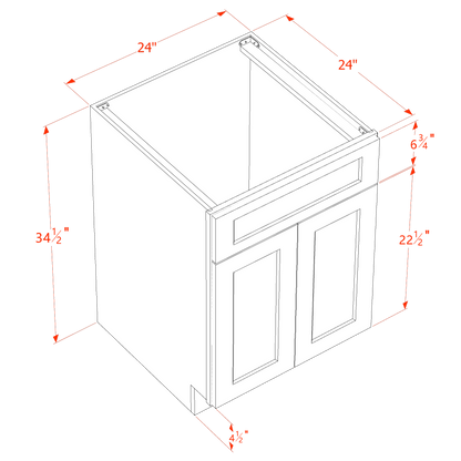 HF-SB24: Frost White Shaker 24" 2 Doors 1 False Drawer Sink Base Cabinet