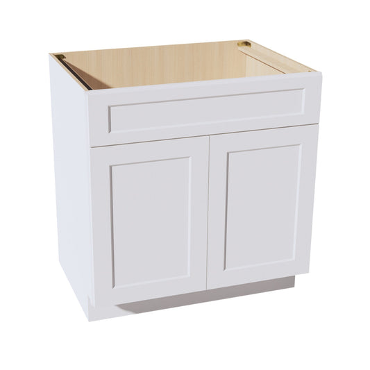 HF-SB33: Frost White Shaker 33" 2 Doors 1 False Drawer Sink Base Cabinet