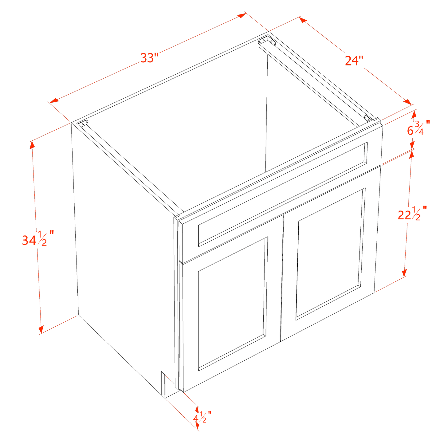 HF-SB33: Frost White Shaker 33" 2 Doors 1 False Drawer Sink Base Cabinet