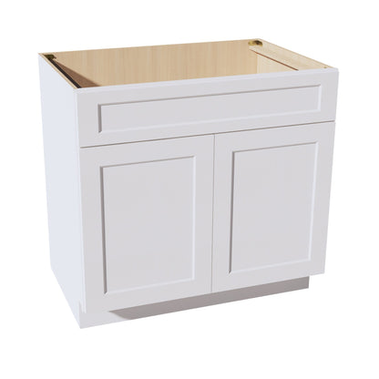 HF-SB36: Frost White Shaker 36" 2 Doors 1 False Drawer Sink Base Cabinet