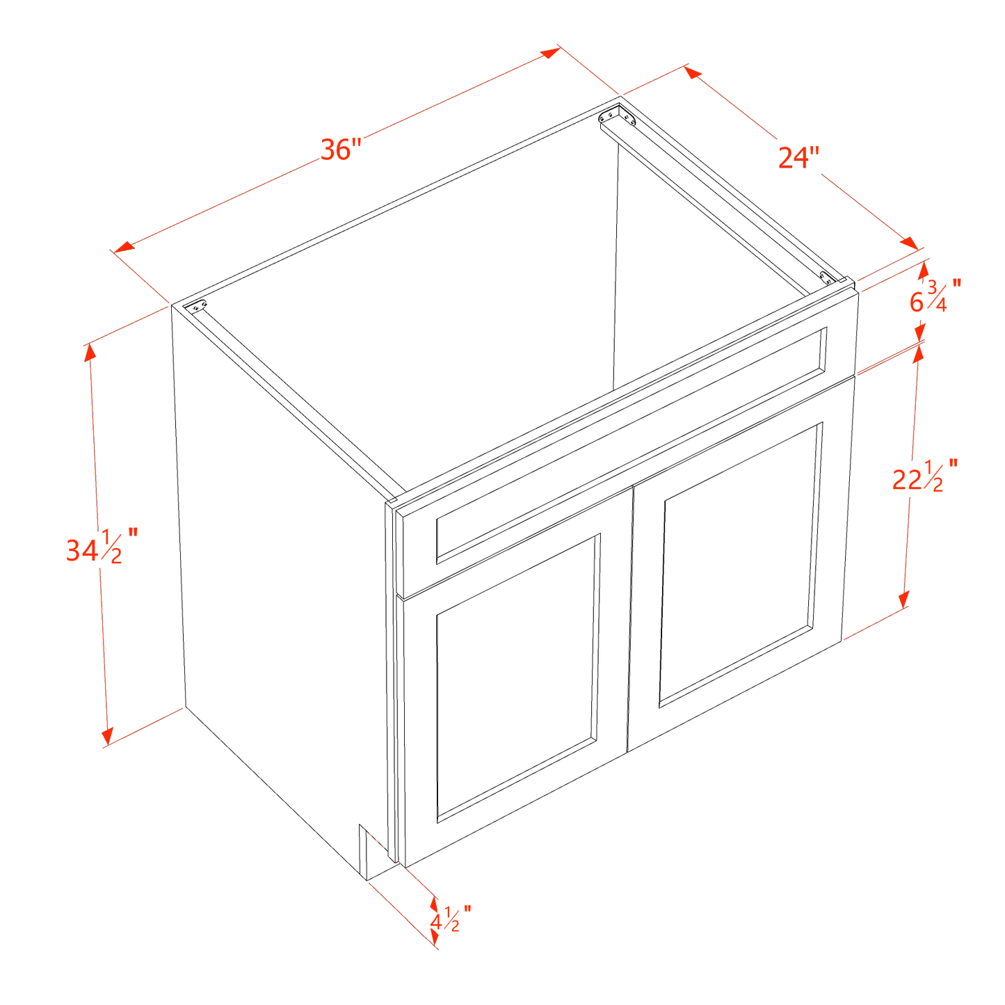 HF-SB36: Frost White Shaker 36" 2 Doors 1 False Drawer Sink Base Cabinet