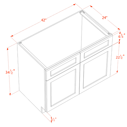 HF-SB42: Frost White Shaker 42" 2 Doors 2 False Drawers Sink Base Cabinet