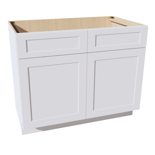 HF-SB42: Frost White Shaker 42" 2 Doors 2 False Drawers Sink Base Cabinet