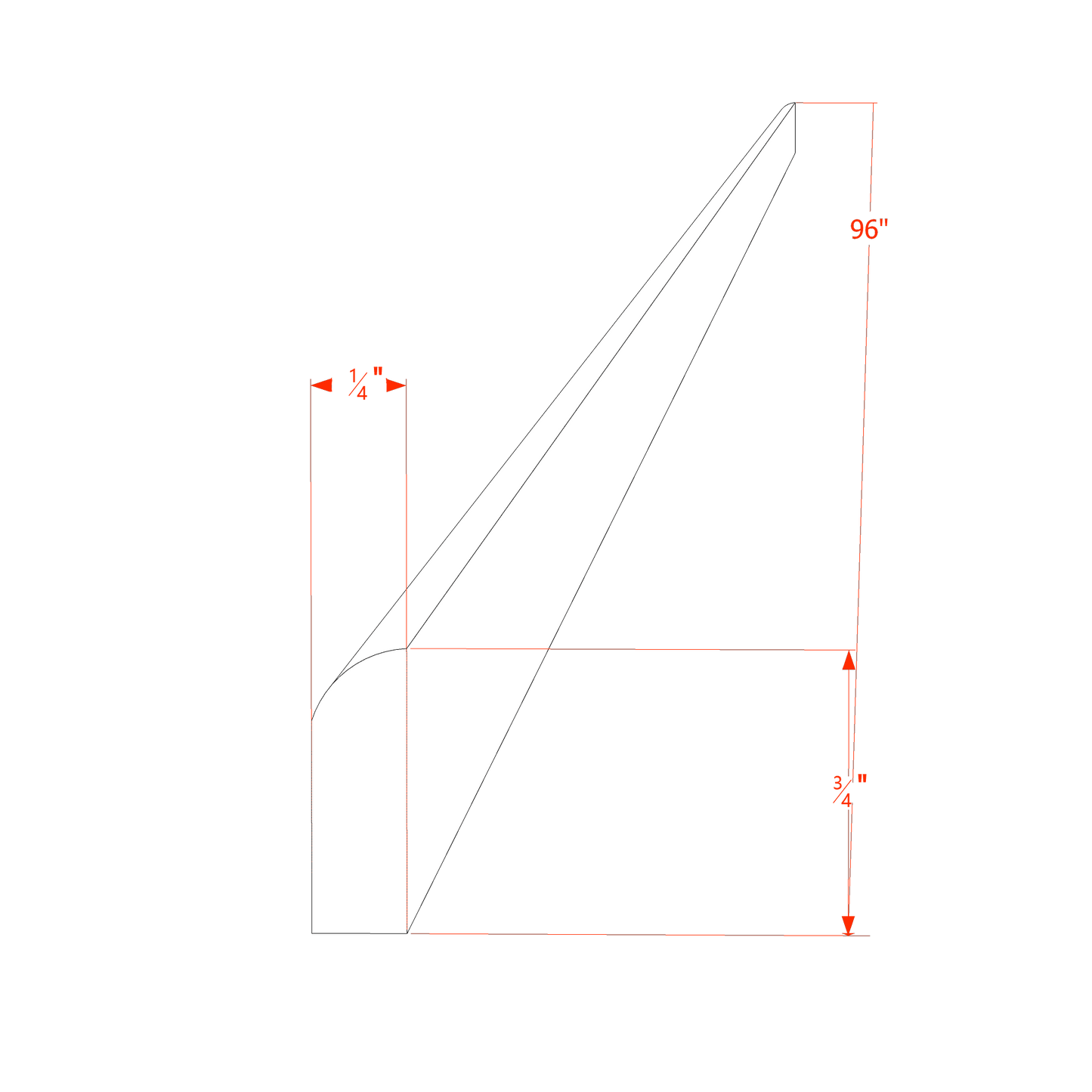 HF-SM8-S: Frost White Shaker 96"W x 3/4"H x 1/4"D Scribe Molding