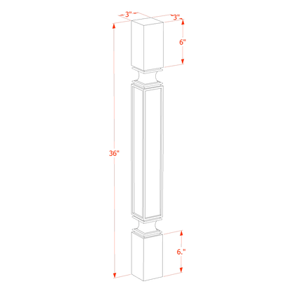 HF-SP336: Frost White Shaker 03"W x 36"H x 03"D Square Roman Pillar