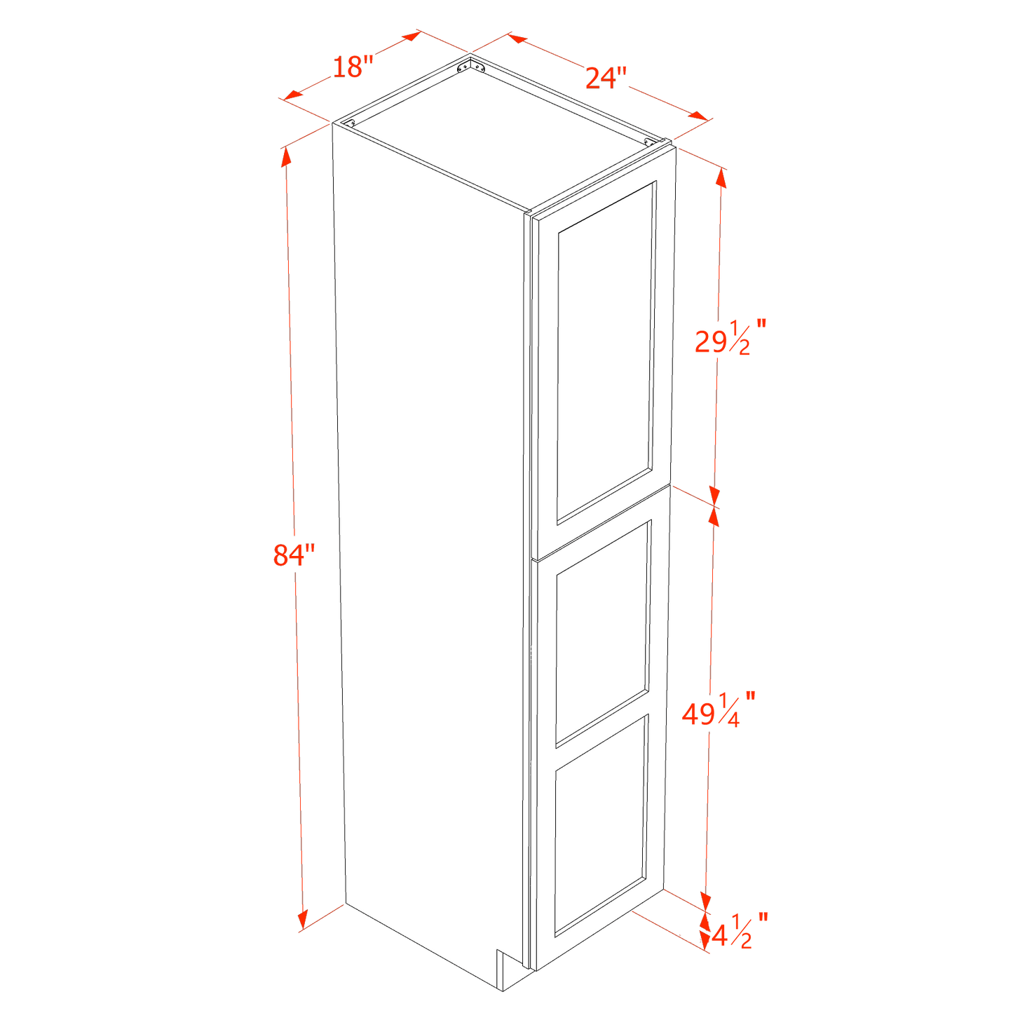 HF-TP1884: Frost White Shaker 18"W x 84"H x 24"D 2 Doors & 5 Shelves Tall Shelf Pantry Cabinets